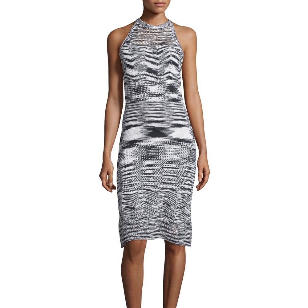 🖤Elie Tahari Josie Black and White Striped Halter Cotton Knit Sweater Midi Dress